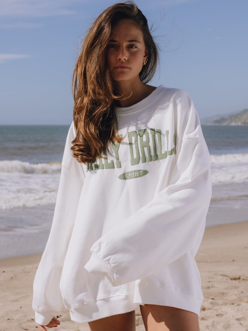Daily Drills Oversized Crew - White w/ DD Green Size XS/S NWOT
